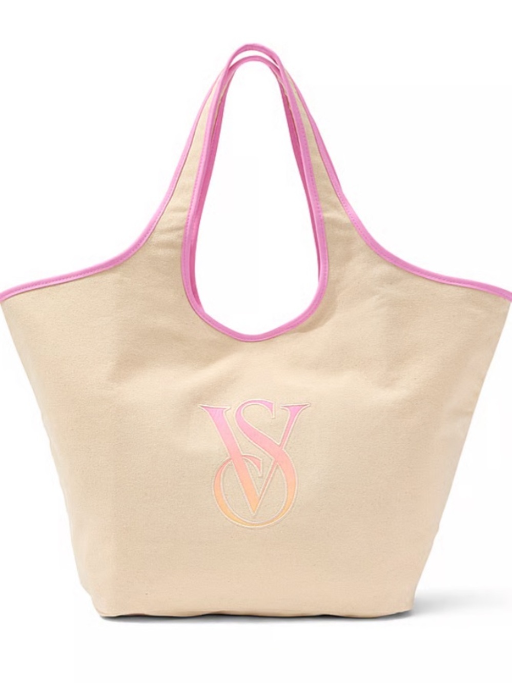 Victoria's Secret Cream Canvas Tote with Pink Trim